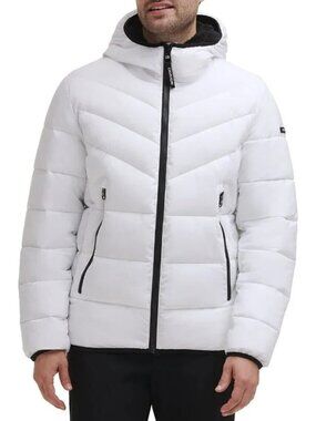 Calvin Klein mens Winter Coat - Puffer Stretch Jacket With Sherpa Hood-White